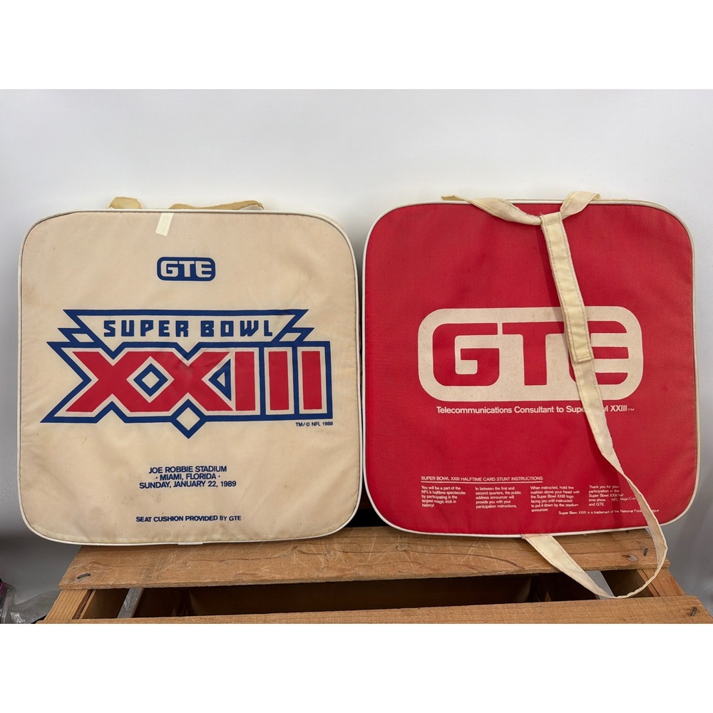 Vintage 1989 Super Bowl XXIII GTE Seat Cushions Set of 2 Joe Robbie Stadium NFL